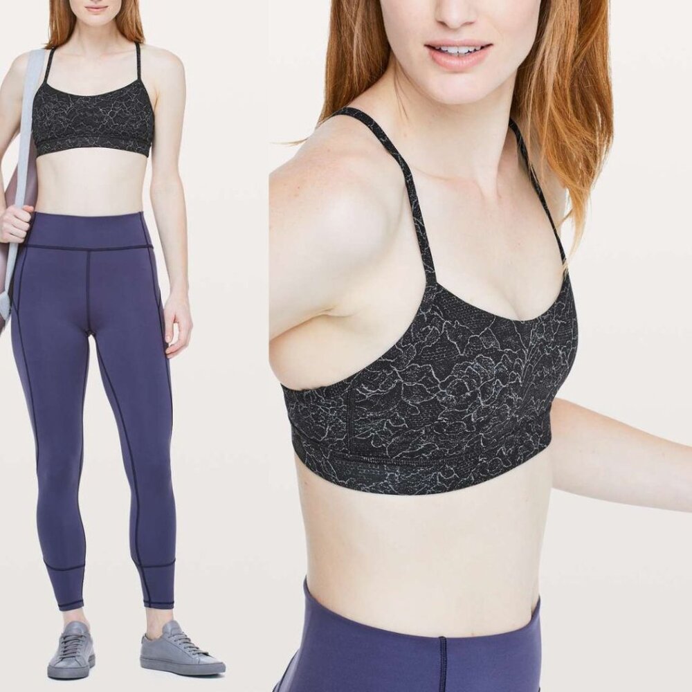 Lululemon - Flow Y Bra Nulu W2BI6S | Size 6 B/C Cups | Lacescape Dark Cast Black
